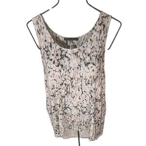 Rose + Olive White, Grey Green Pink Speckle Print, High-low Tank Top, Large
